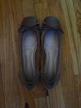 BCBGeneration Taupe Crochet Ballet Flats with Bow